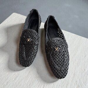 AEROSOLES Black Woven Straw Loafers Flats Size 6.5